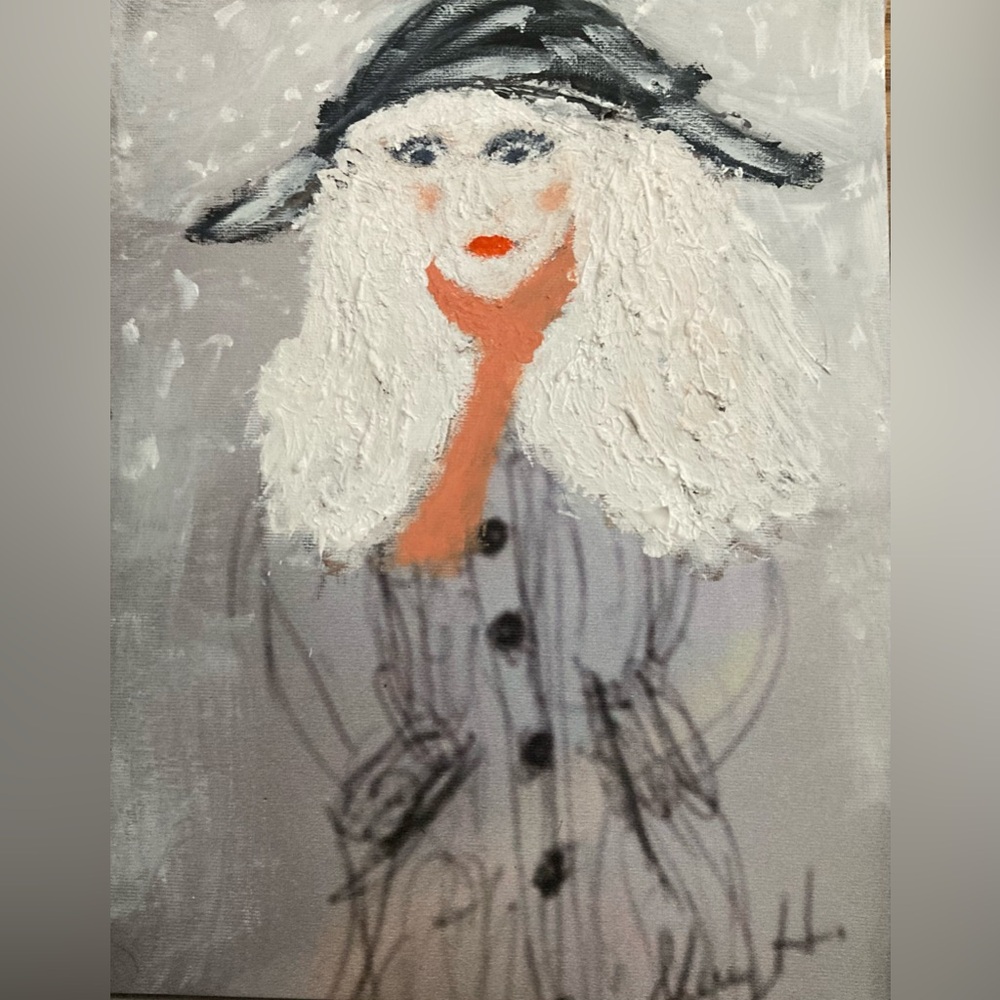 Chic Portrait Canvas Art with Black Hat print